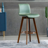 Living Room Leather Saddle Seat Backrest Wood Bar Stool Image - 5