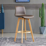 Living Room Leather Saddle Seat Backrest Wood Bar Stool Image - 11