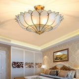 Living Room Luxury Gold Lotus Semi-Flush Mount Light Image - 15