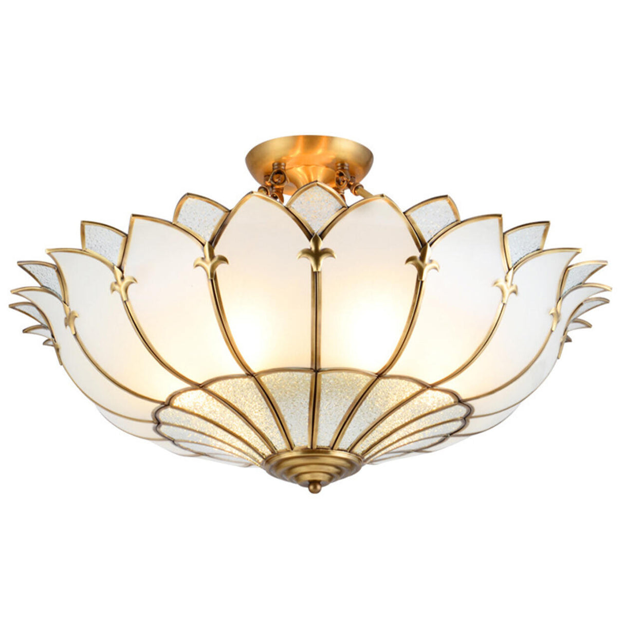 Living Room Luxury Gold Lotus Semi-Flush Mount Light Image - 5