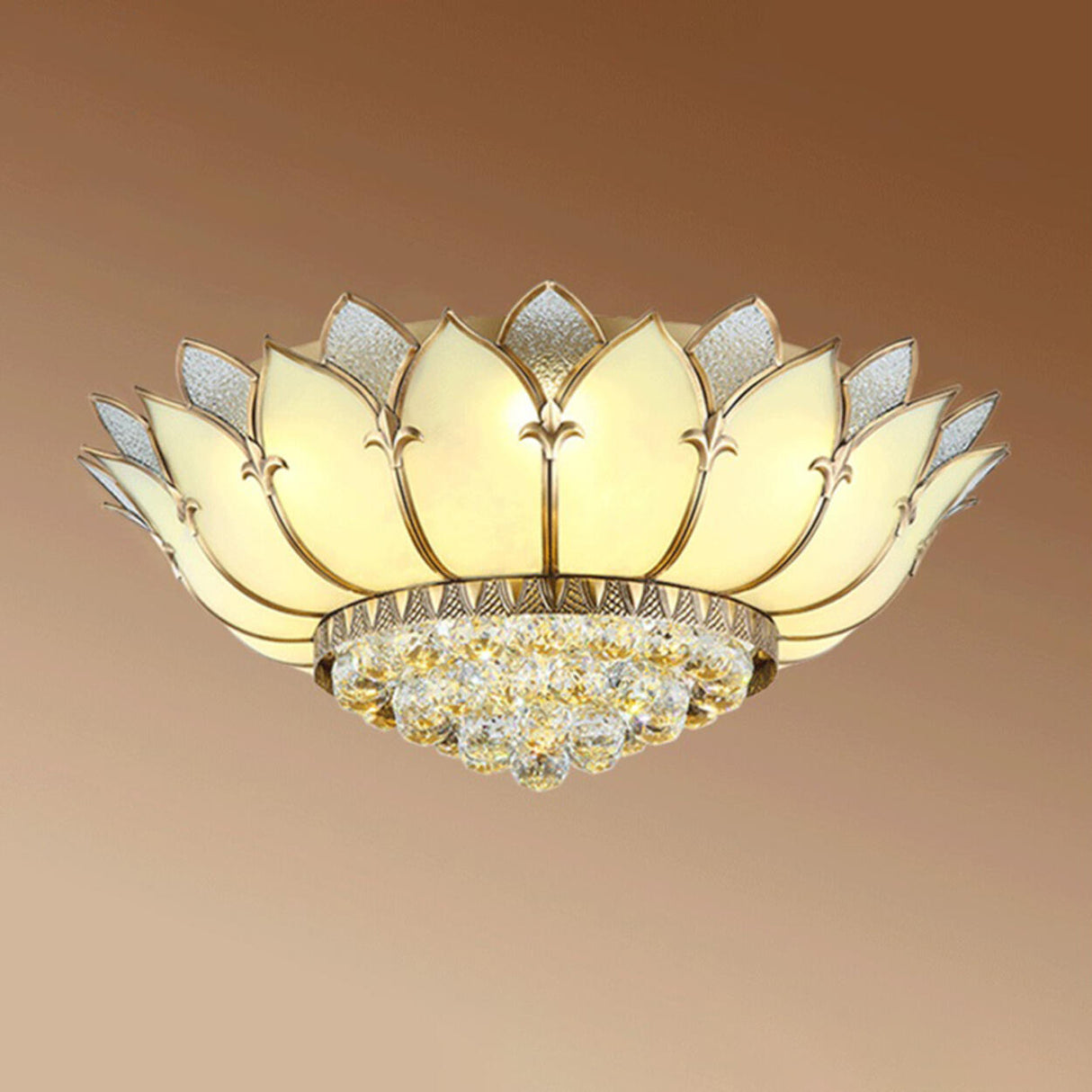 Living Room Luxury Gold Lotus Semi-Flush Mount Light Image - 6