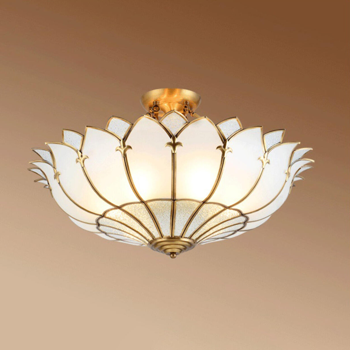 Living Room Luxury Gold Lotus Semi-Flush Mount Light Image - 7
