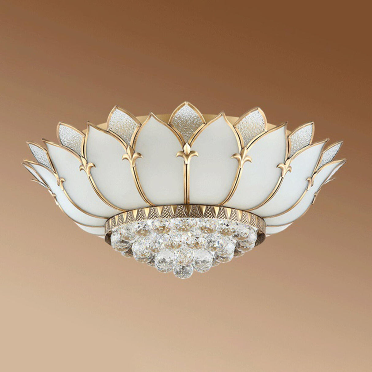 Living Room Luxury Gold Lotus Semi-Flush Mount Light Image - 8