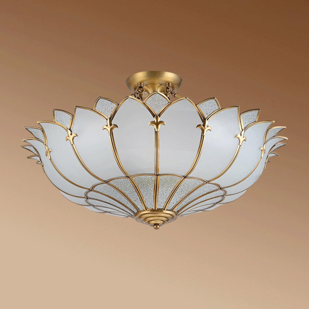 Living Room Luxury Gold Lotus Semi-Flush Mount Light Image - 9