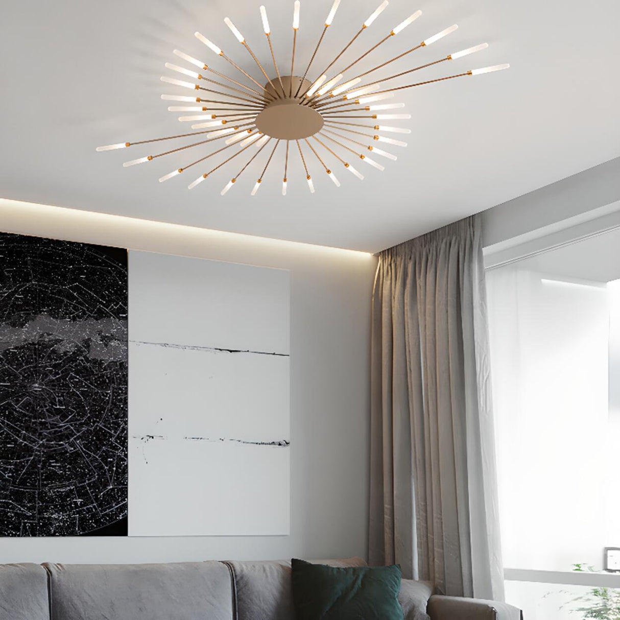 Living Room Modern Starburst Semi-Flush Mount Light Image - 5