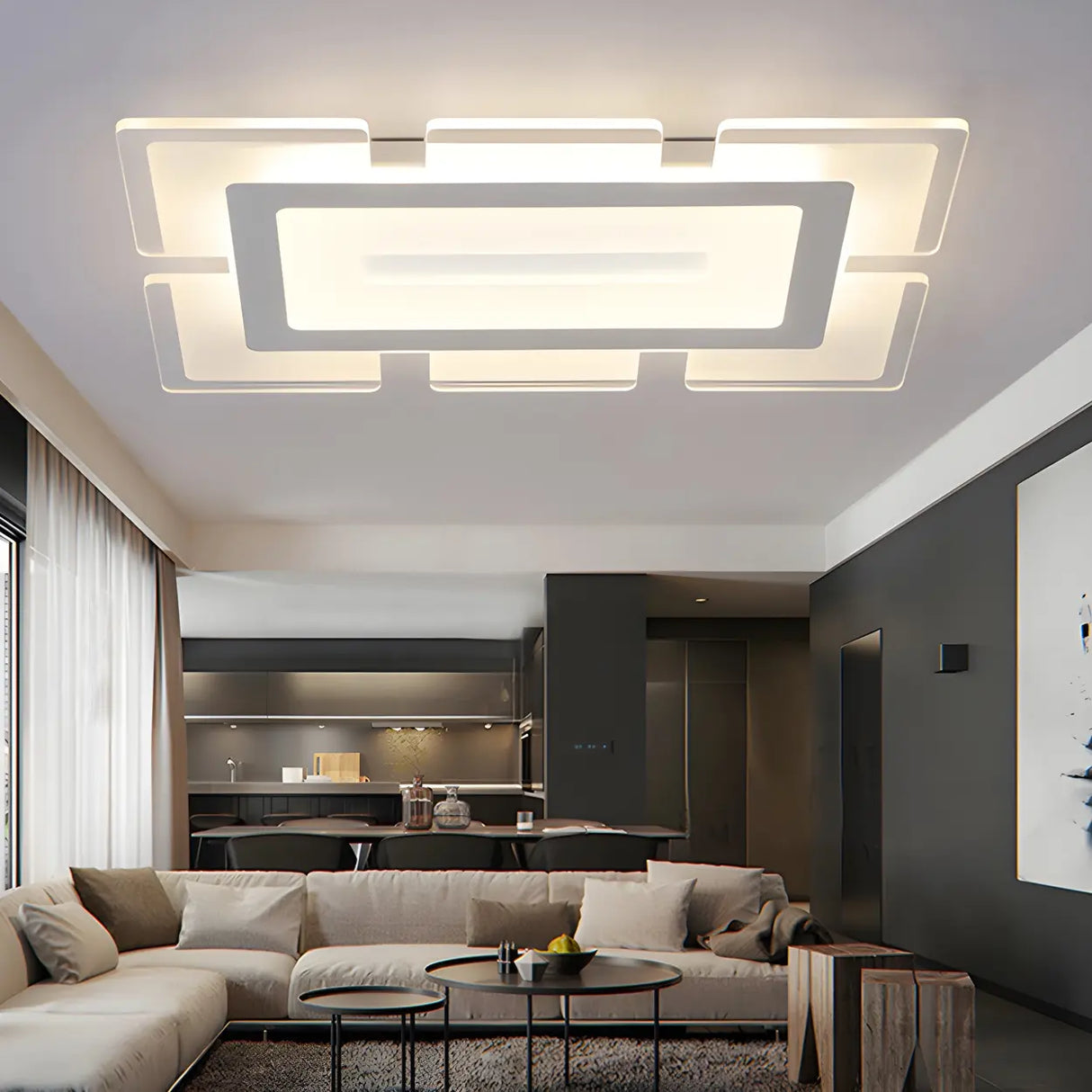 Living Room Modish Rectangular LED Flush Mount Light Image - 4