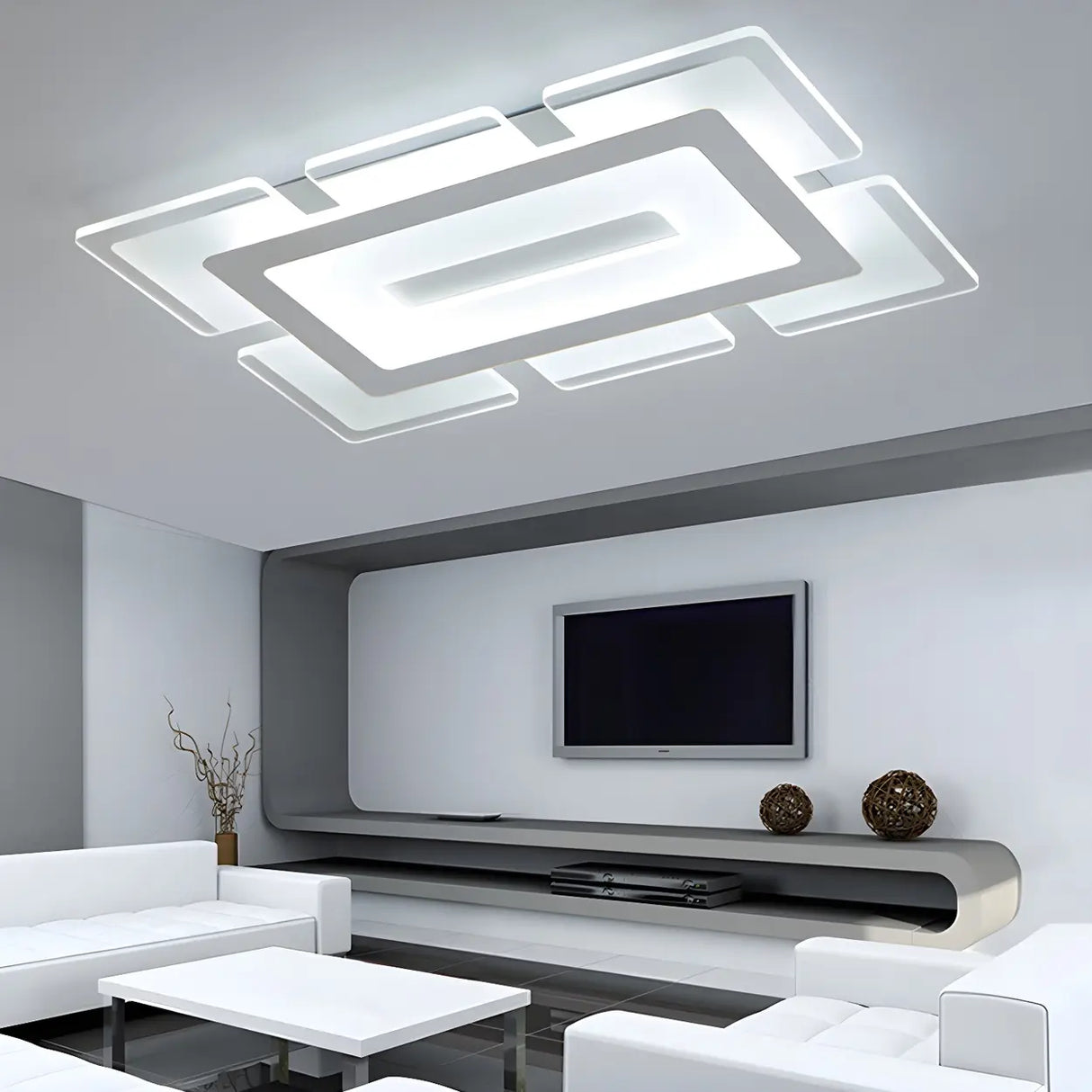 Living Room Modish Rectangular LED Flush Mount Light Image - 6