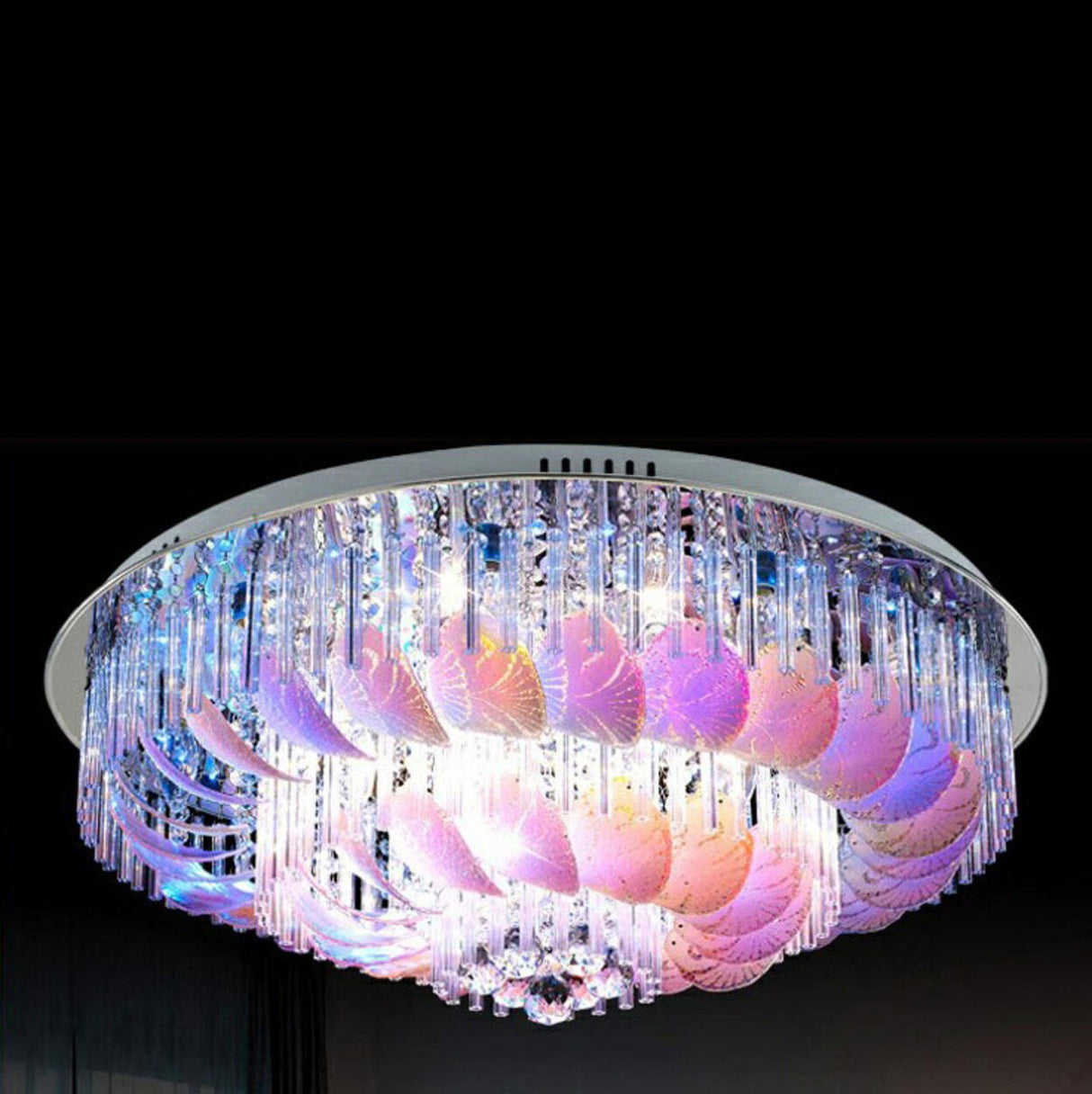 Living Room Mystic Ocean Blue Crystal Flush Mount Light Image - 9