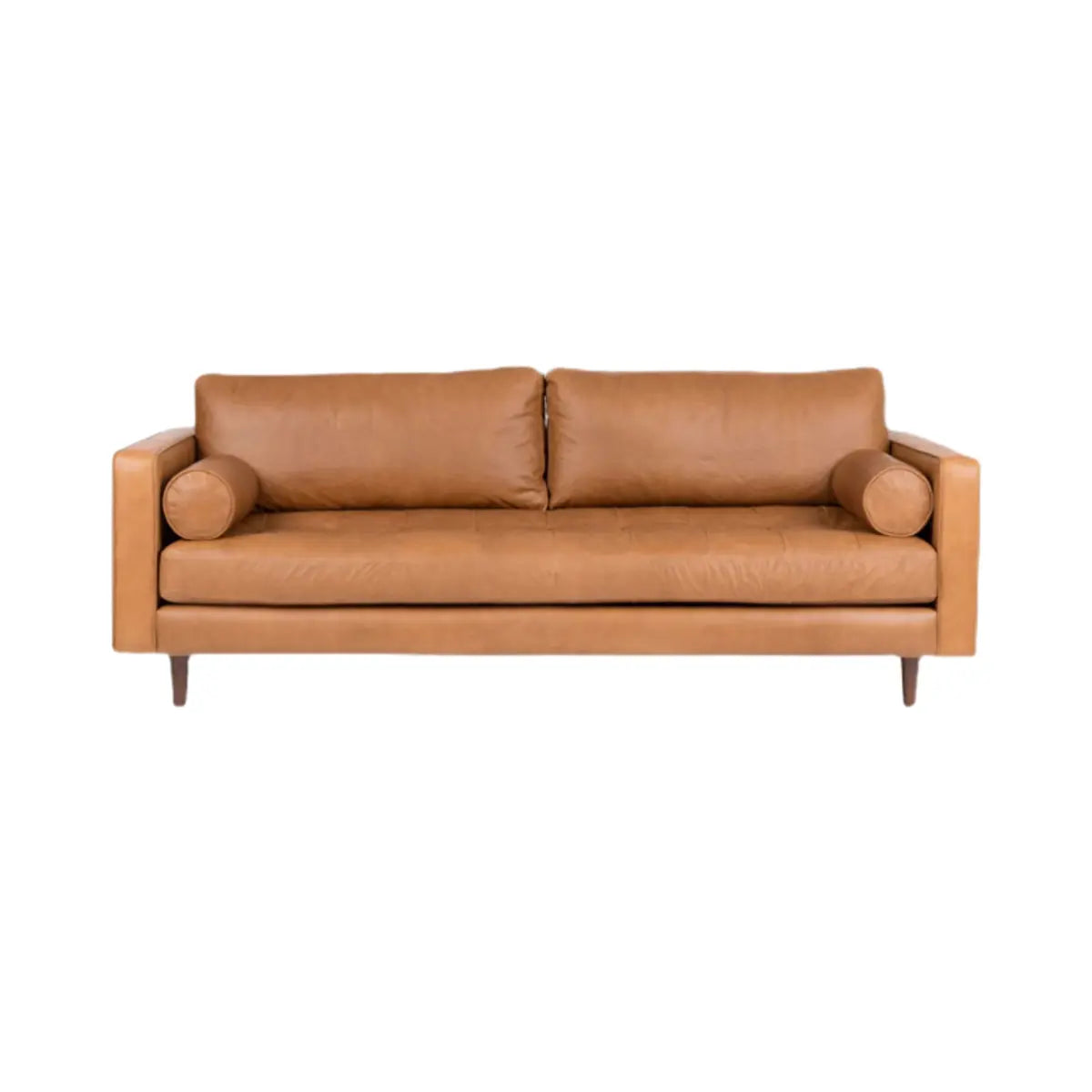 Living Room Orange Leather Reception Sofa with Arms Image - 2