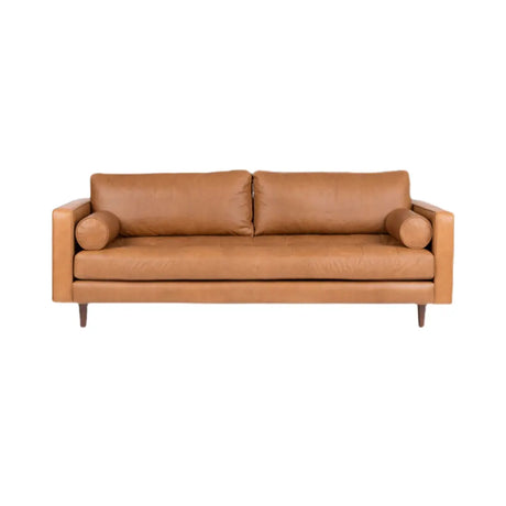 Living Room Orange Leather Reception Sofa with Arms Image - 2