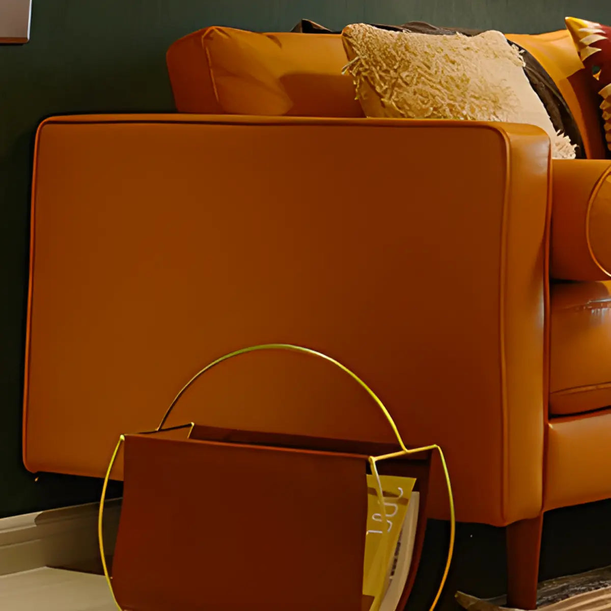 Living Room Orange Leather Reception Sofa with Arms Image - 3