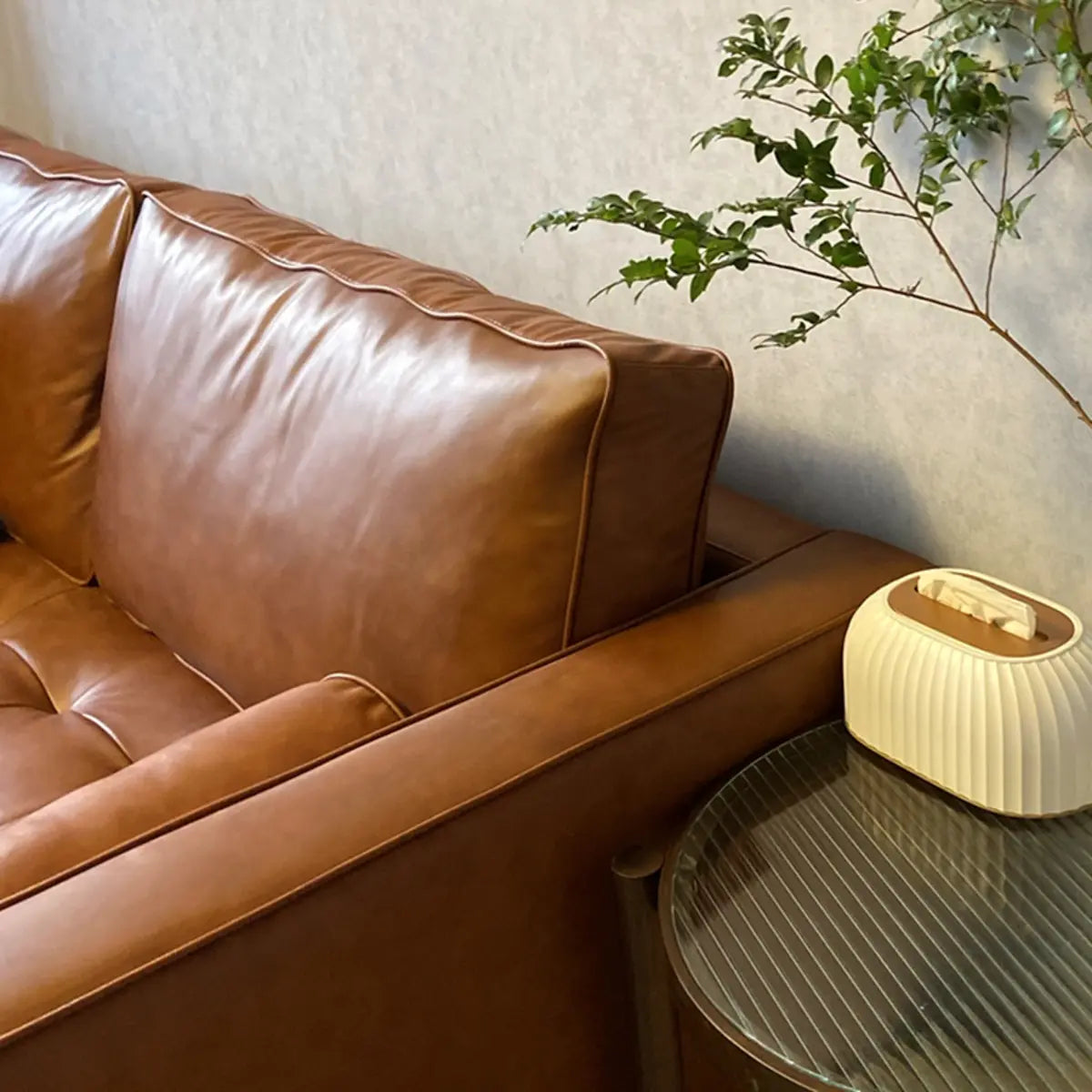 Living Room Orange Leather Reception Sofa with Arms Image - 5