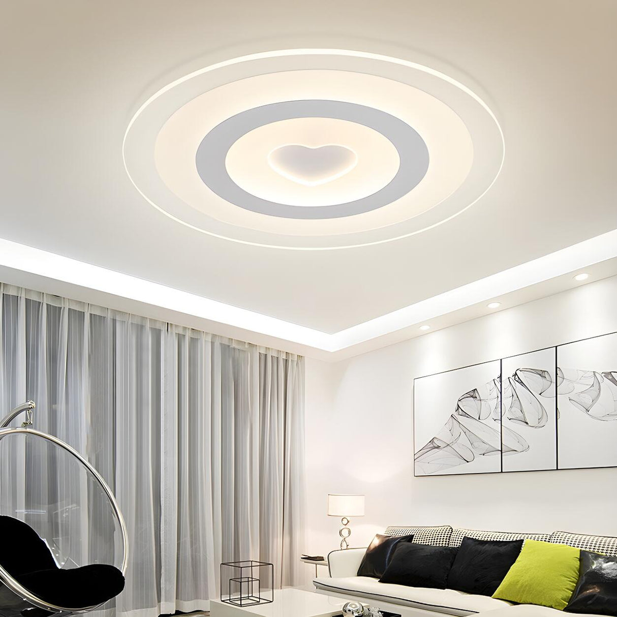Living Room Round Heart Pattern LED Flush Mount Light Image - 3