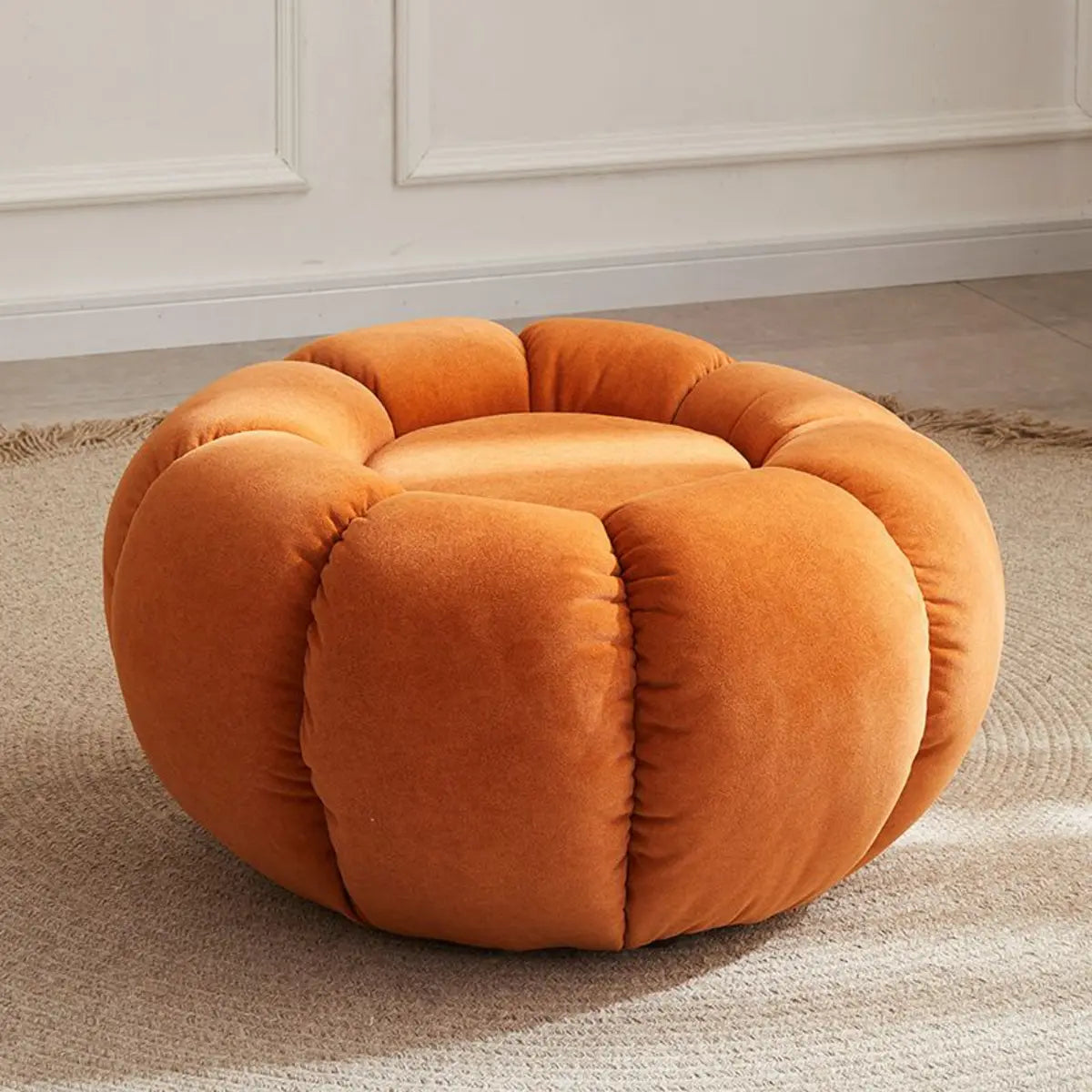 Living Room Round Pumpkin Tech Cloth Medium Ottoman Image - 15