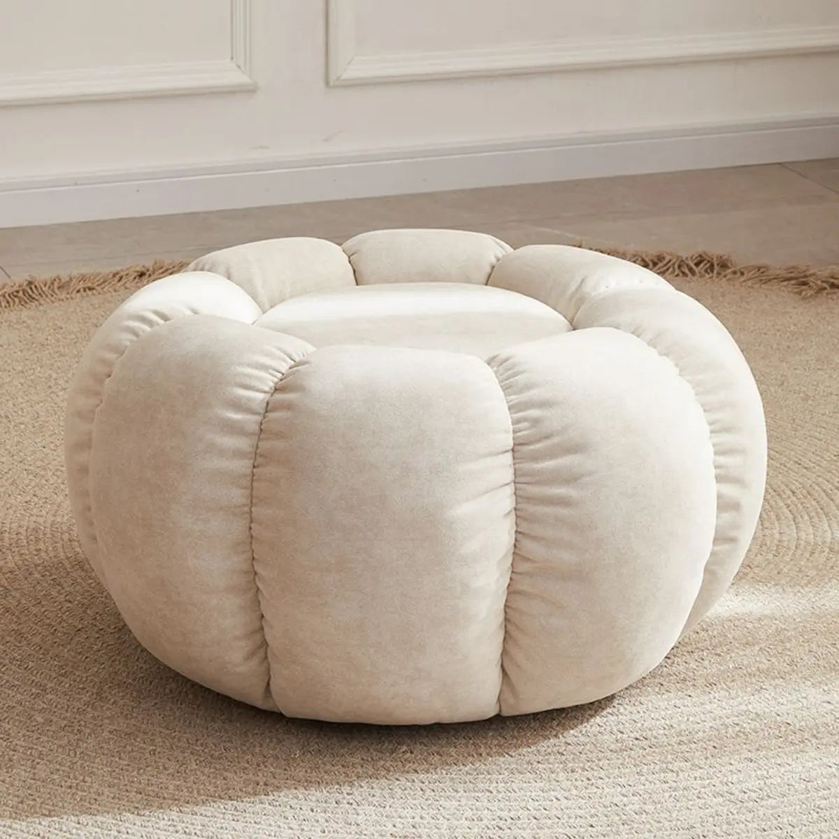 Living Room Round Pumpkin Tech Cloth Medium Ottoman Image - 16