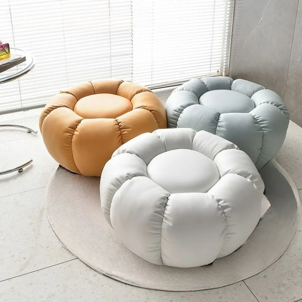 Living Room Round Pumpkin Tech Cloth Medium Ottoman Image - 1