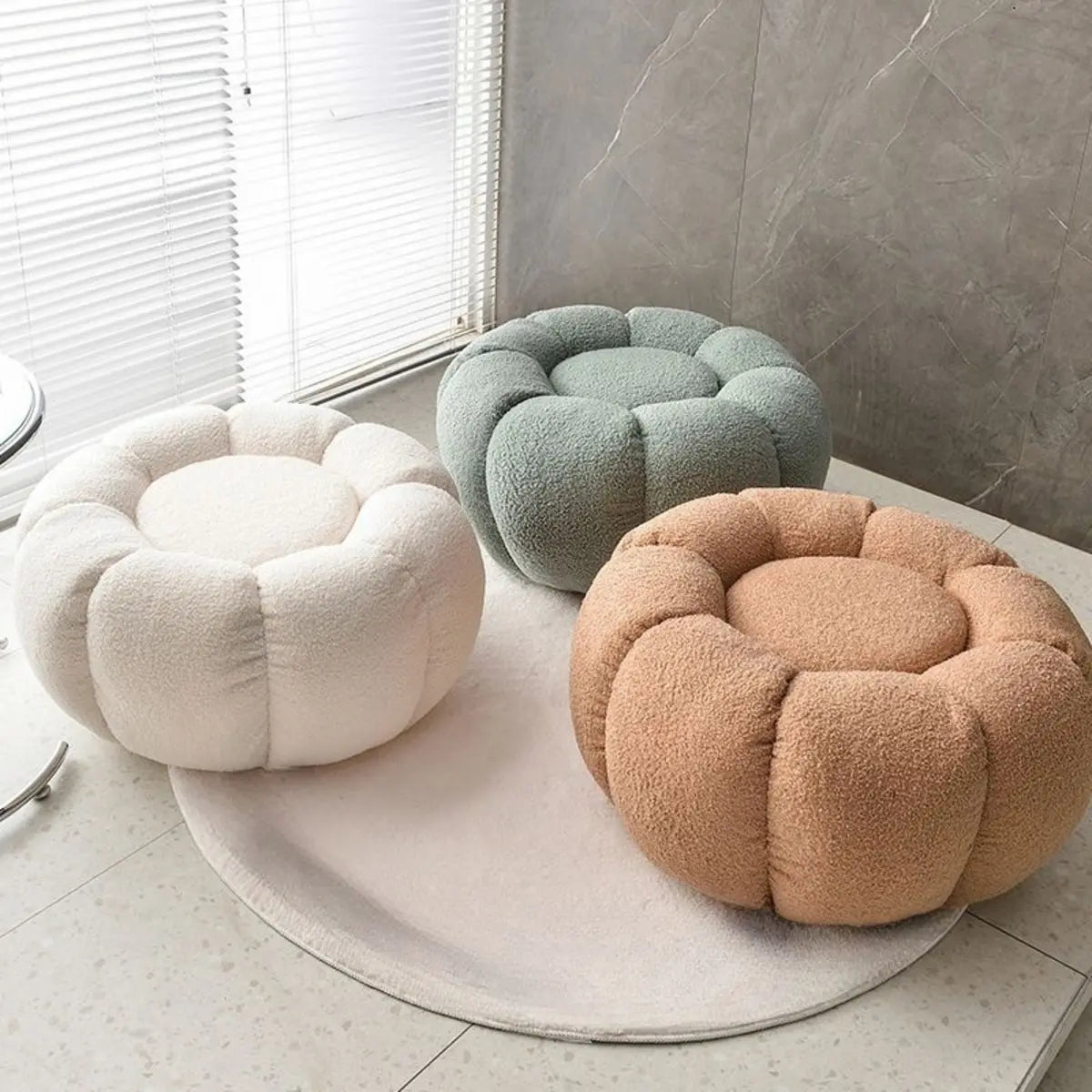 Living Room Round Pumpkin Tech Cloth Medium Ottoman Image - 5