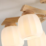 Living Room Rustic 6-Light Wood Semi-Flush Mount Light Image - 12