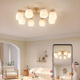 Living Room Rustic 6-Light Wood Semi-Flush Mount Light Image - 15