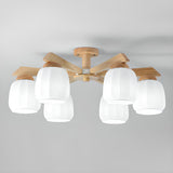 Living Room Rustic 6-Light Wood Semi-Flush Mount Light Image - 3