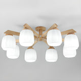 Living Room Rustic 6-Light Wood Semi-Flush Mount Light Image - 5