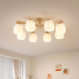 Living Room Rustic 6-Light Wood Semi-Flush Mount Light Image - 6