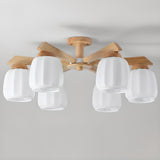 Living Room Rustic 6-Light Wood Semi-Flush Mount Light Image - 7
