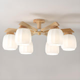Living Room Rustic 6-Light Wood Semi-Flush Mount Light Image - 8