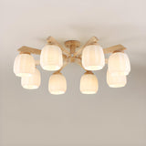 Living Room Rustic 6-Light Wood Semi-Flush Mount Light Image - 9