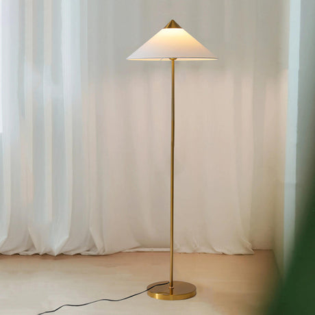 Living Room Sleek Pyramid Shade and Gold Floor Lamp Image - 1