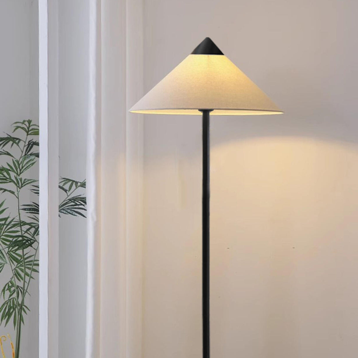 Living Room Sleek Pyramid Shade and Gold Floor Lamp Image - 15