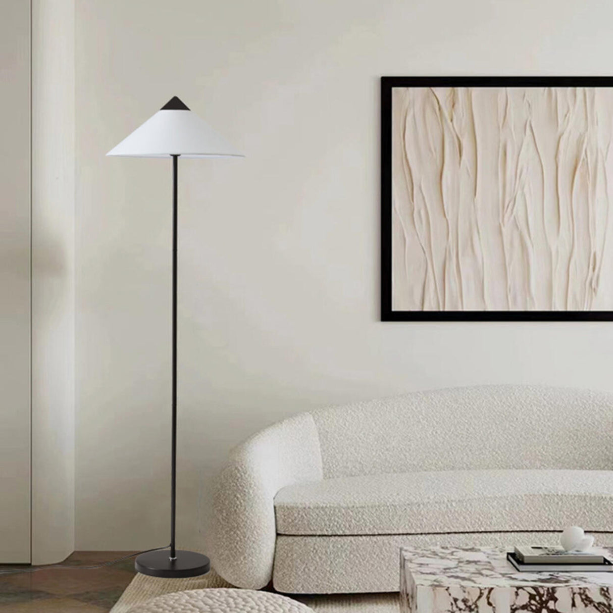 Living Room Sleek Pyramid Shade and Gold Floor Lamp Image - 17