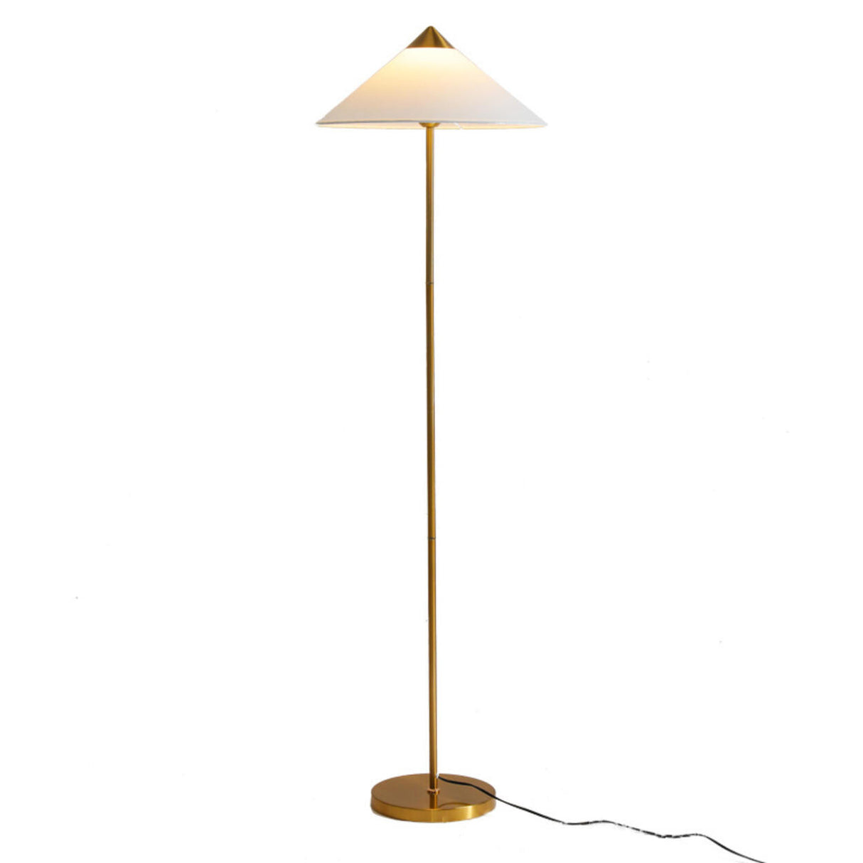 Living Room Sleek Pyramid Shade and Gold Floor Lamp Image - 7