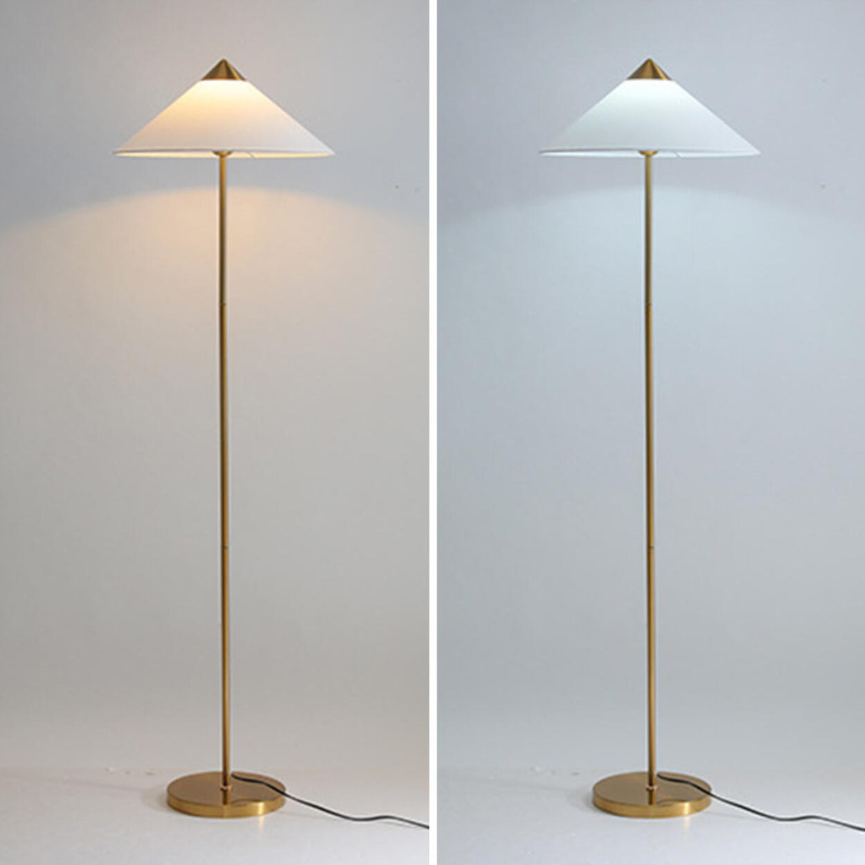 Living Room Sleek Pyramid Shade and Gold Floor Lamp Image - 8