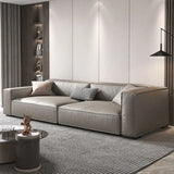 Living Room Spacious Grey Leather Wood Frame Sofa Image - 1