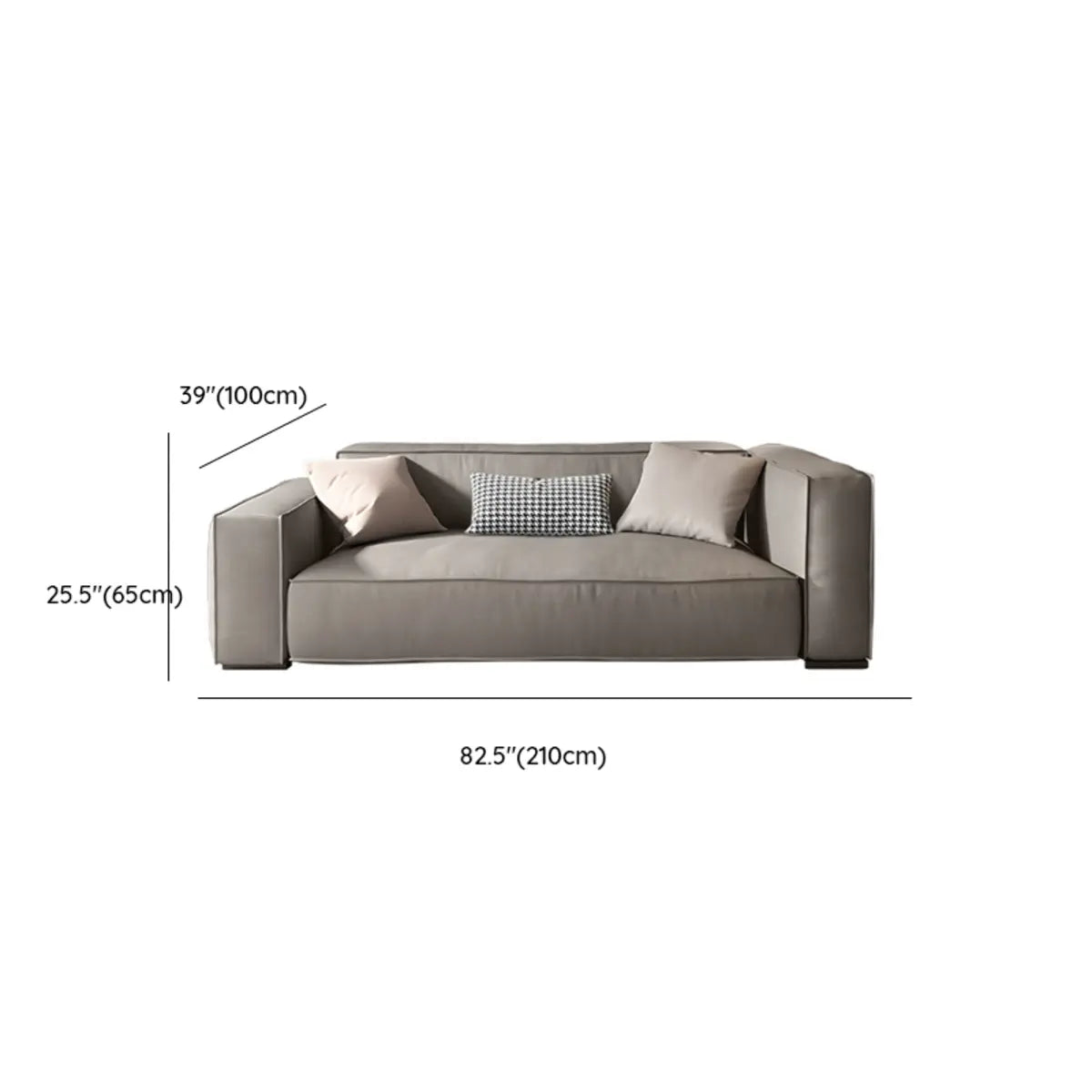 Living Room Spacious Grey Leather Wood Frame Sofa 