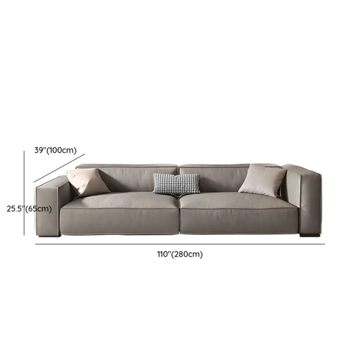 Living Room Spacious Grey Leather Wood Frame Sofa Image - 12