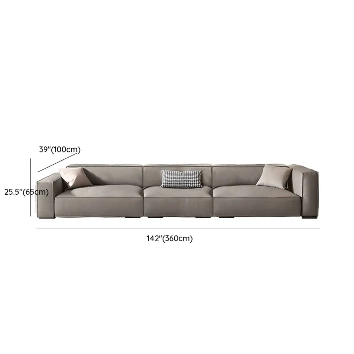 Living Room Spacious Grey Leather Wood Frame Sofa Image - 13