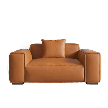 Living Room Spacious Grey Leather Wood Frame Sofa Image - 2