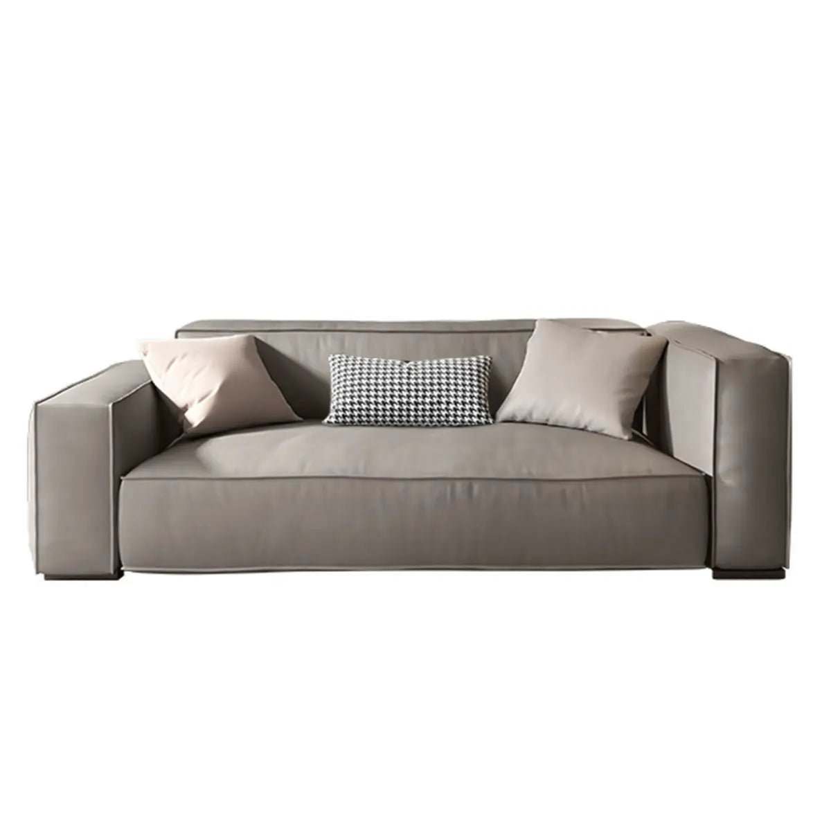 Living Room Spacious Grey Leather Wood Frame Sofa Image - 3