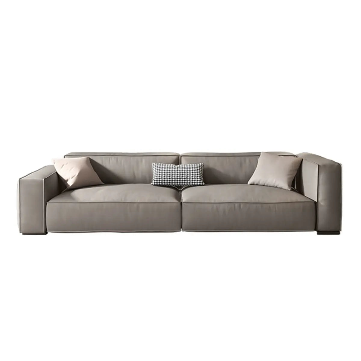 Living Room Spacious Grey Leather Wood Frame Sofa Image - 4