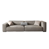 Living Room Spacious Grey Leather Wood Frame Sofa Image - 4
