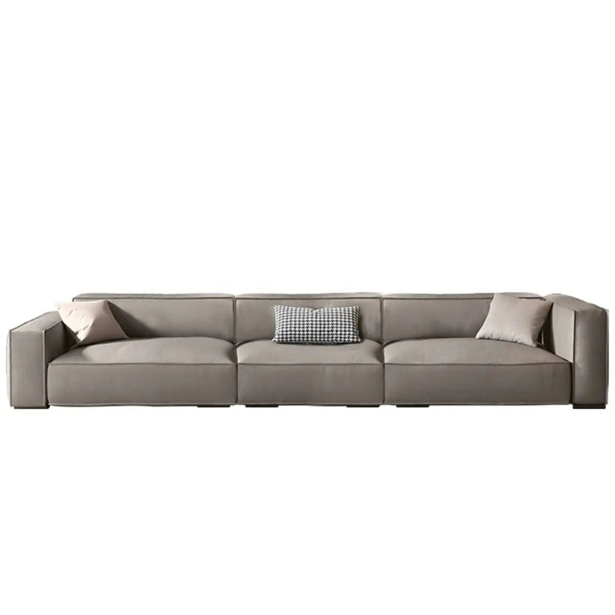 Living Room Spacious Grey Leather Wood Frame Sofa Image - 5