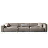 Living Room Spacious Grey Leather Wood Frame Sofa Image - 5