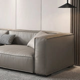 Living Room Spacious Grey Leather Wood Frame Sofa Image - 9