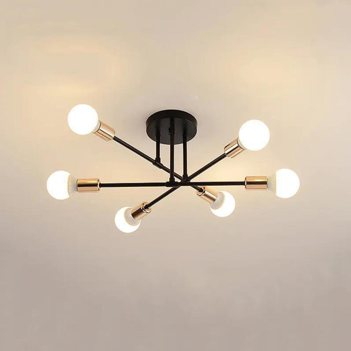 Living Room Sputnik Gold Semi-Flush Mount Lamp 6-Light Image - 7