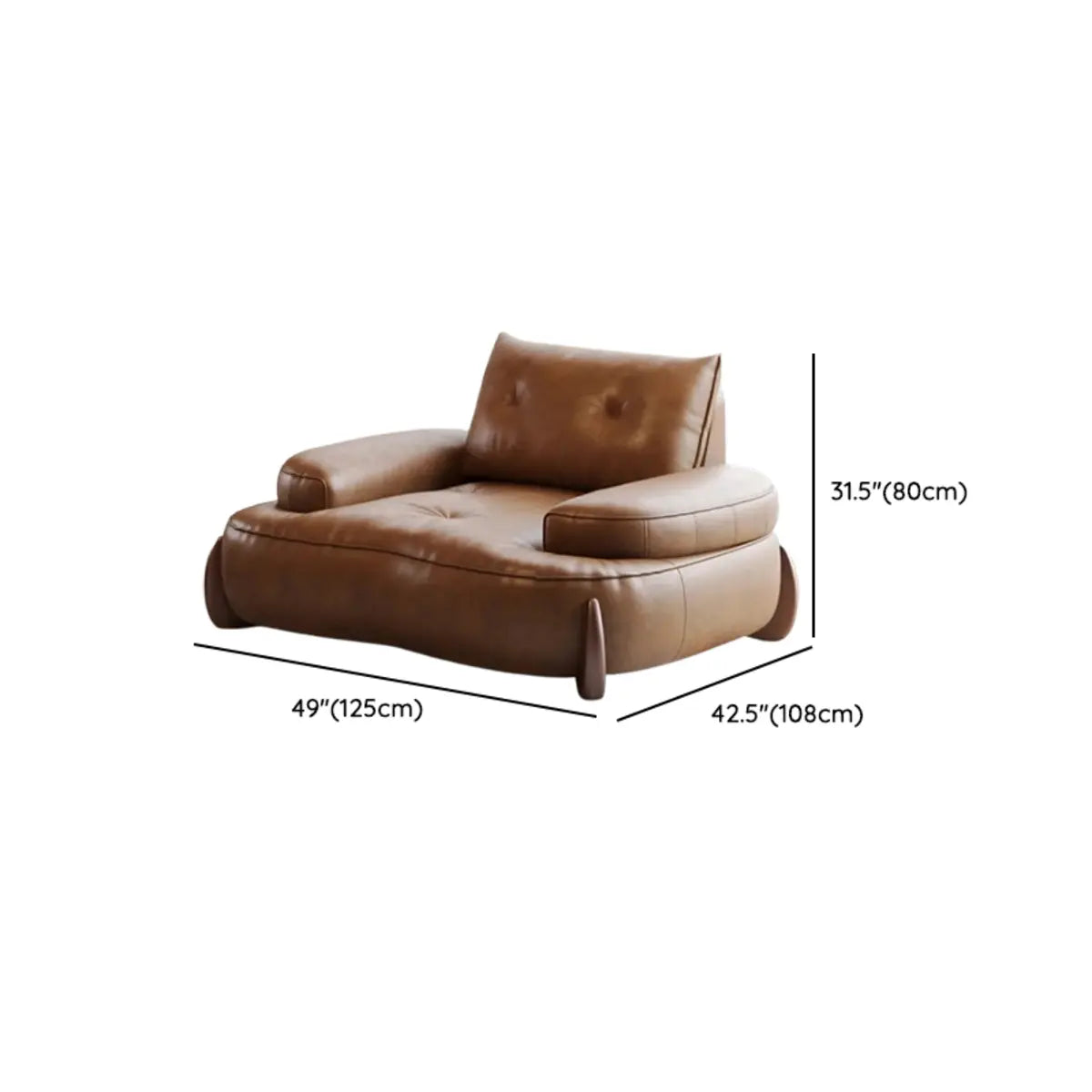 Living Room Tan Curved Leather Wooden Frame Sofa Image - 15