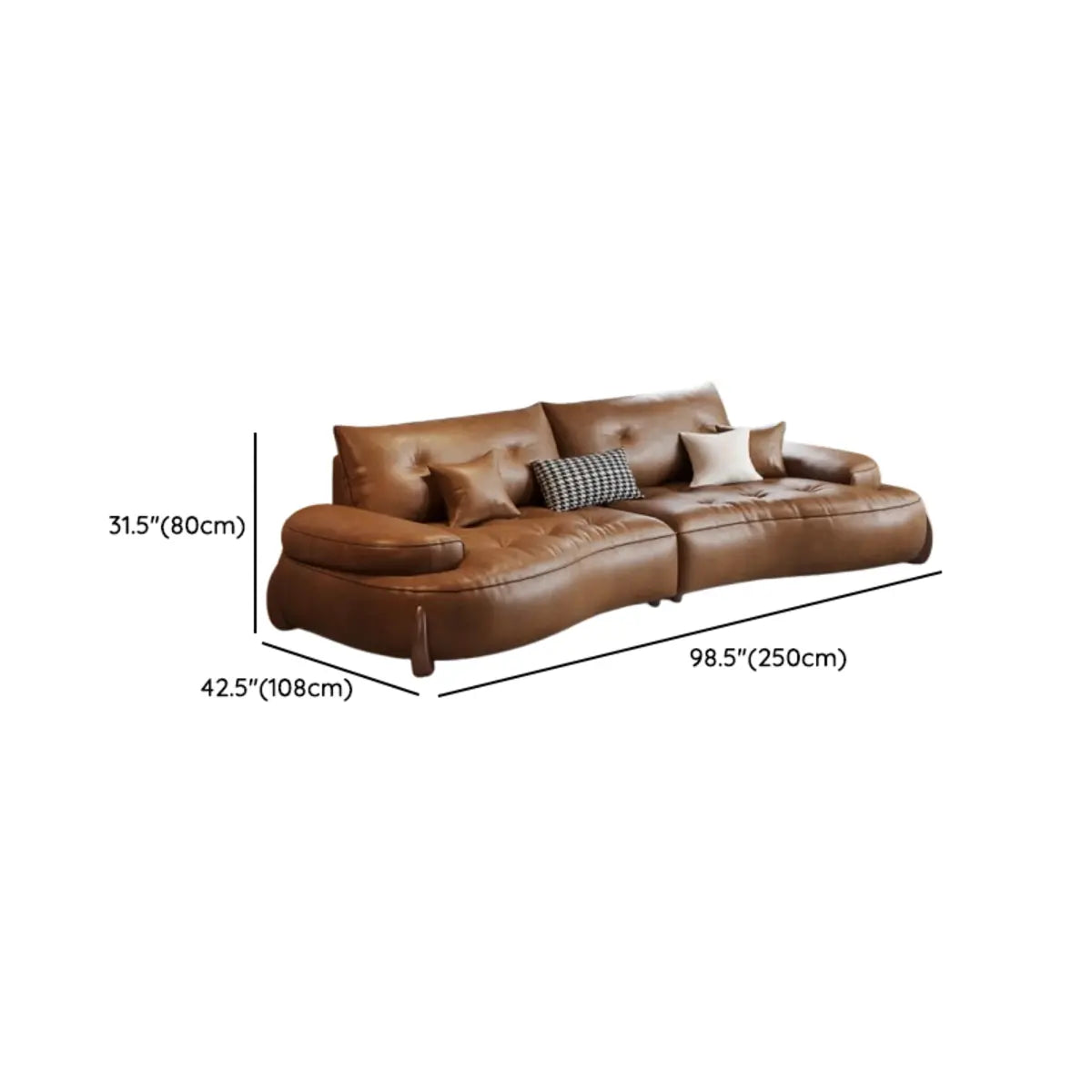 Living Room Tan Curved Leather Wooden Frame Sofa Image - 16
