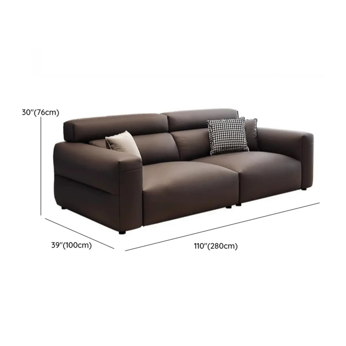 Living Room Tan Leather Wood Frame Three Seater Sofa Image - 10