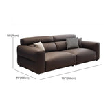 Living Room Tan Leather Wood Frame Three Seater Sofa Image - 11
